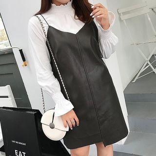 Faux-leather Spaghetti Strap Dress