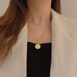 Layered Coin Pendant Necklace Gold - One Size