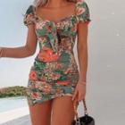 Short-sleeve Floral Mini Corset Dress