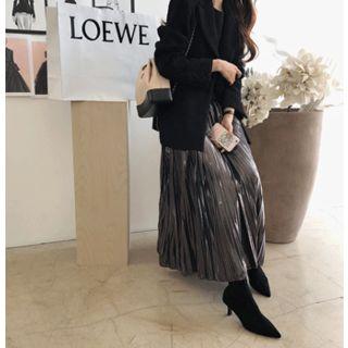 Band-waist Pleated Midi Skirt One Size