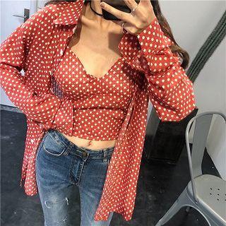 Set:polka Dotchiffon Blouse+polka Dotcamisole Tank