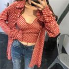 Set:polka Dotchiffon Blouse+polka Dotcamisole Tank