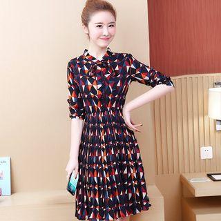 Long-sleeve Printed Mini A-line Dress