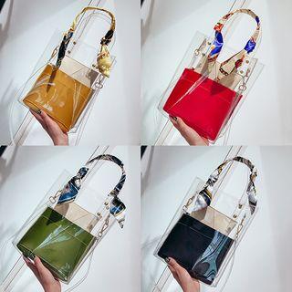 Set: Scarf Handle Transparent Tote Bag + Envelope Clutch
