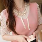 Frilled Tie-neck Floral-panel Blouse