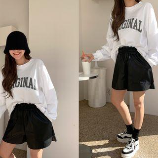 Smocked-waist Faux-leather Shorts