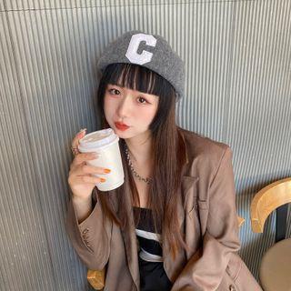 Letter C Applique Wool Beret Hat