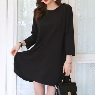 3/4-sleeve Pleated-hem Minidress