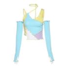 Long-sleeve Cold-sleeve Color Block Crop Top