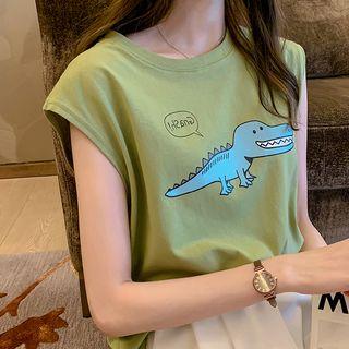 Sleeveless Cartoon Printed T-shirt