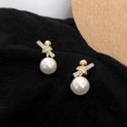 Rhinestone Faux Pearl Earring 1 Pair - Gold & White - One Size