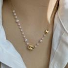 Bead Alloy Necklace E561 - Necklace - White & Gold - One Size