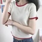 Round-neck Color Panel Short-sleeve Top