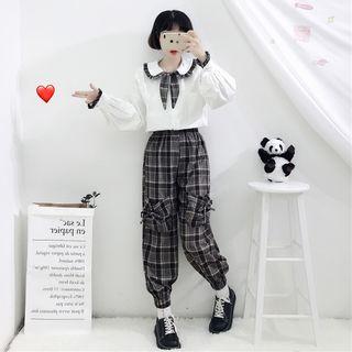 Plaid Harem Pants / Peter Pan Collar Shirt