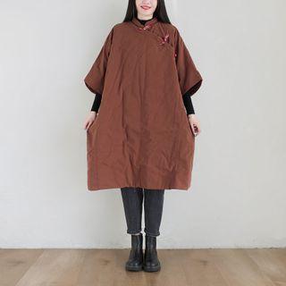 3/4-sleeve Frog Buttoned Qipao Dress Brown - One Size