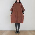 3/4-sleeve Frog Buttoned Qipao Dress Brown - One Size