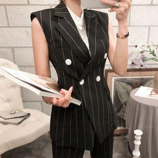 Set: Striped Double-breasted Vest + Cropped Dress Pants