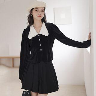 Doll Collar Velvet Cropped Blouse