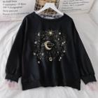 Print Mock Two-piece Long-sleeve Mesh T-shirt