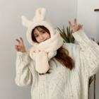 Rabbit Ear Hooded Scarf With Mittens