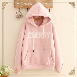 Cherry Embroidered Fleece-lined Hoodie