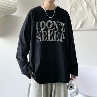 Lettering Rhinestone Oversized Sweatshirt