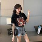 Printed Cat Short-sleeved Top