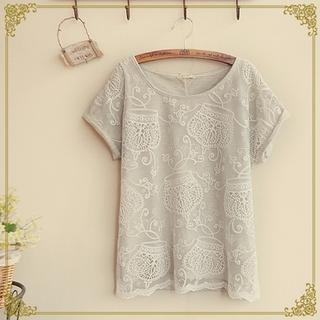 Short-sleeve Lace Panel T-shirt