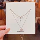 Layered Rhinestone Heart Pendant Necklace X855 - Silver - One Size