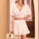 Puff-sleeve Lace Bikini