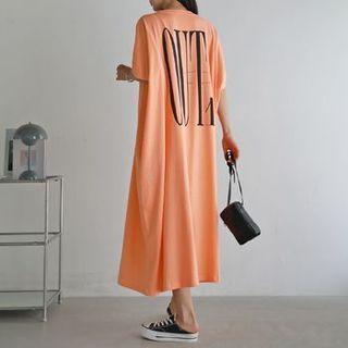 V-neck Letter Maxi T-shirt Dress