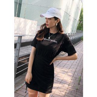 Lettering Wrap-front Mini T-shirt Dress