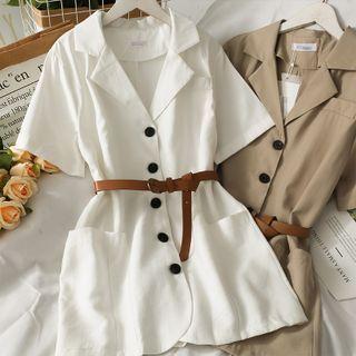 Short-sleeve Lapel Shirtdress With Belt