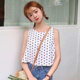 Polka Dot Sleeveless Slit Back Top
