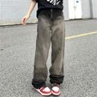 High Waist Zip-up Gradient Loose-fit Jeans