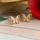Rhinestone Butterfly Earring 1 Pair - Silver Stud - As Shown In Figure - One Size