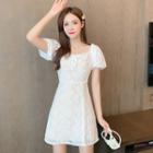 Puff-sleeve Lace Bow-accent Dress