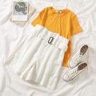 Plain T-shirt / High-waist Shorts