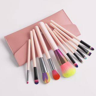 Set Of 10: Makeup Brush With Bag Set Of 10 - Gg032003 - With Bag - Makeup Brush - Pink - One Size