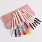 Set Of 10: Makeup Brush With Bag Set Of 10 - Gg032003 - With Bag - Makeup Brush - Pink - One Size