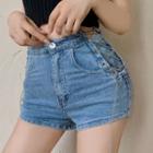 Chain Strap Lace Up Denim Hot Pants