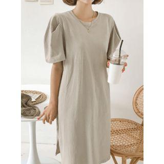 Puff-sleeve Slit-side T-shirt Dress