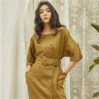 Belted Double-breasted Linen Dress