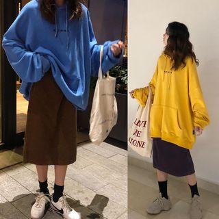 Lettering Hoodie / Midi A-line Corduroy Skirt