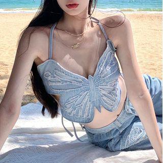 Butterfly Halter Top Blue - One Size