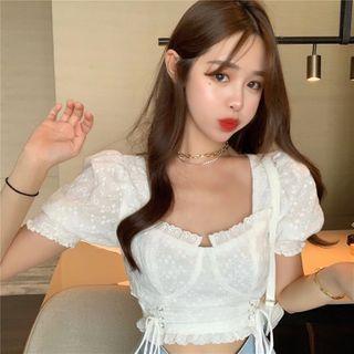Puff-sleeve Eyelet Lace Crop Top White - One Size