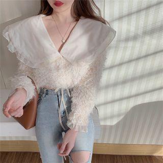 Collared Panel Fluffy Crop Top