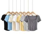 Short-sleeve Scoop Neck Henley Cropped T-shirt