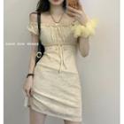 Short-sleeve Ruffled Trim Plain Mini Dress As Shown In Figure - One Size