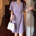 Short-sleeve Wrap Mini A-line Dress